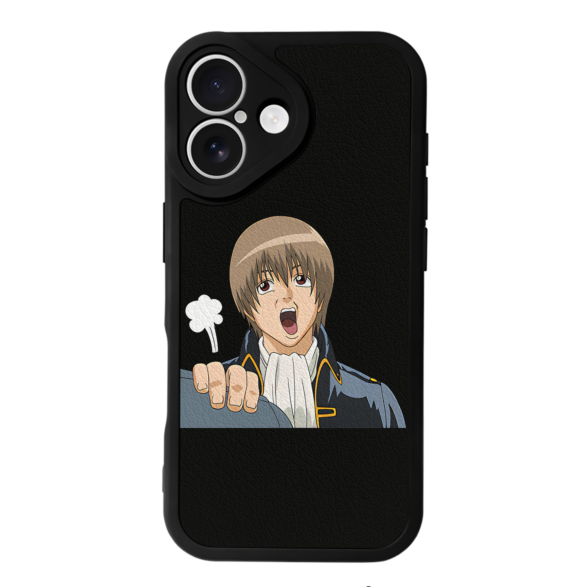 （画像用） ぎんたま 坂田銀時（さかたぎんとき） 神楽 志村新八（しむら しんぱち） GINTAMA Sakata Gintoki Kagura Shimura Shinpachi 【iPhone 16シリーズ対応】シリコンスマホケース（レザー調） 材質：シリコン